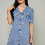 Gianni Oversized Collar Denim Mini Dress