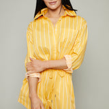 Candace Cinch Waist Stripe Romper - Papaya