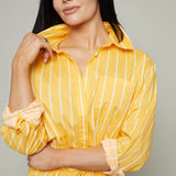 Candace Cinch Waist Stripe Romper - Papaya
