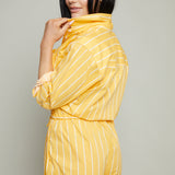 Candace Cinch Waist Stripe Romper - Papaya