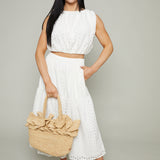 Jayne Eyelet Tiered Midi Skirt - White
