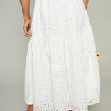 Jayne Eyelet Tiered Midi Skirt - White
