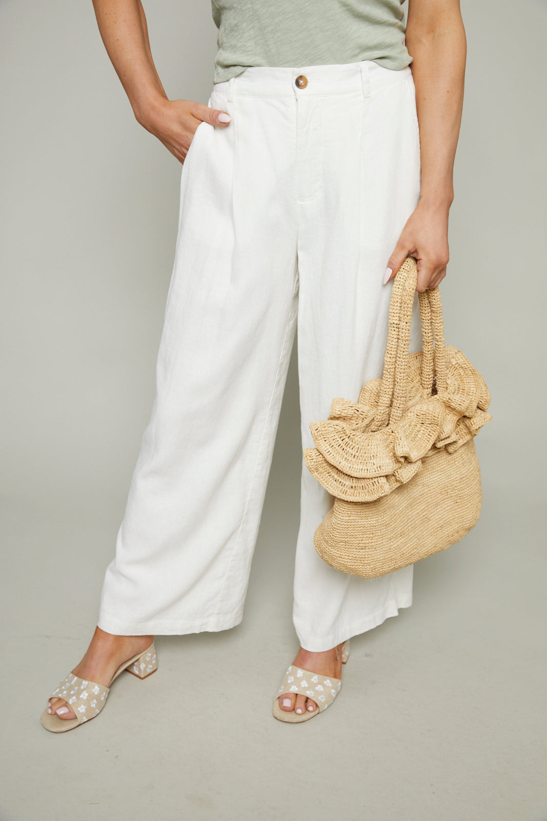 Billie Wide Leg Linen Pants - White