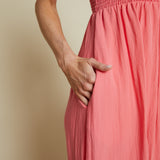 Brynn Smocked Midi Dress - Sunset Pink