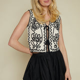 Jeanie Tie Front Embroidered Vest