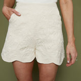 Pearl Denim Jacquard Scallop Hem Shorts