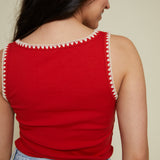 Kane Whipstitch Rib Knit Tank - Cabana Red