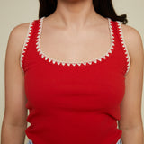 Kane Whipstitch Rib Knit Tank - Cabana Red
