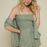 Erika Smocked Linen Crop Top