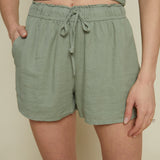 Ravina Relaxed Linen Shorts - Avocado