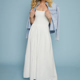 Kerra Smocked Linen Maxi Dress - White