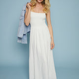 Kerra Smocked Linen Maxi Dress - White