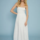 Kerra Smocked Linen Maxi Dress - White