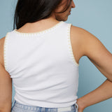 Kane Whipstitch Rib Knit Tank - White