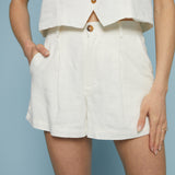 Colby High Rise Linen Shorts - White