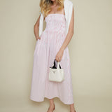 Skylar Smocked Bodice Midi Dress - Ruby Stripe