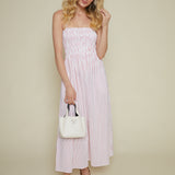 Skylar Smocked Bodice Midi Dress - Ruby Stripe
