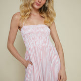 Skylar Smocked Bodice Midi Dress - Ruby Stripe