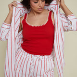 Ravina Striped Linen Relaxed Shorts - Cabana Red