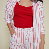 Ravina Striped Linen Relaxed Shorts - Cabana Red