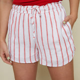 Ravina Striped Linen Relaxed Shorts - Cabana Red
