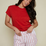 Ravina Striped Linen Relaxed Shorts - Cabana Red