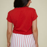 Ravina Striped Linen Relaxed Shorts - Cabana Red