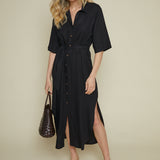 Frankie Linen Belted Shirt Dress - Black