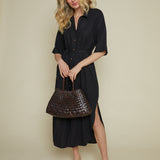 Frankie Linen Belted Shirt Dress - Black