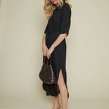 Frankie Linen Belted Shirt Dress - Black