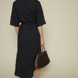 Frankie Linen Belted Shirt Dress - Black