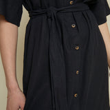 Frankie Linen Belted Shirt Dress - Black