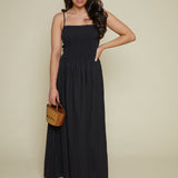 Kerra Smocked Linen Maxi Dress - Black