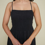 Kerra Smocked Linen Maxi Dress - Black