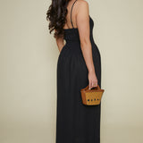 Kerra Smocked Linen Maxi Dress - Black