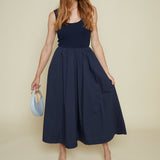 Rafa Navy Mixed Media Midi Dress