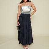 Grace Strapless Navy Mixed Media Dress