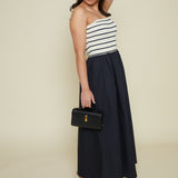 Grace Strapless Navy Mixed Media Dress