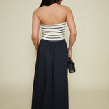 Grace Strapless Navy Mixed Media Dress