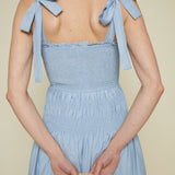 Gina Tie Strap Shirred Midi Dress - Blue