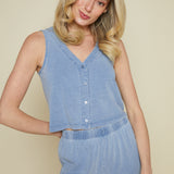 Faye V-Neck Jersey Denim Tank