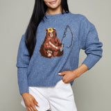 Fishing Bear Graphic Sweater