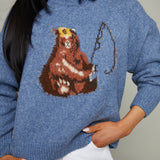 Fishing Bear Graphic Sweater