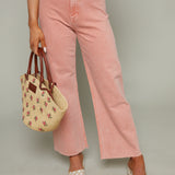 Lana Cropped Wide Leg Jeans - Coral Rose