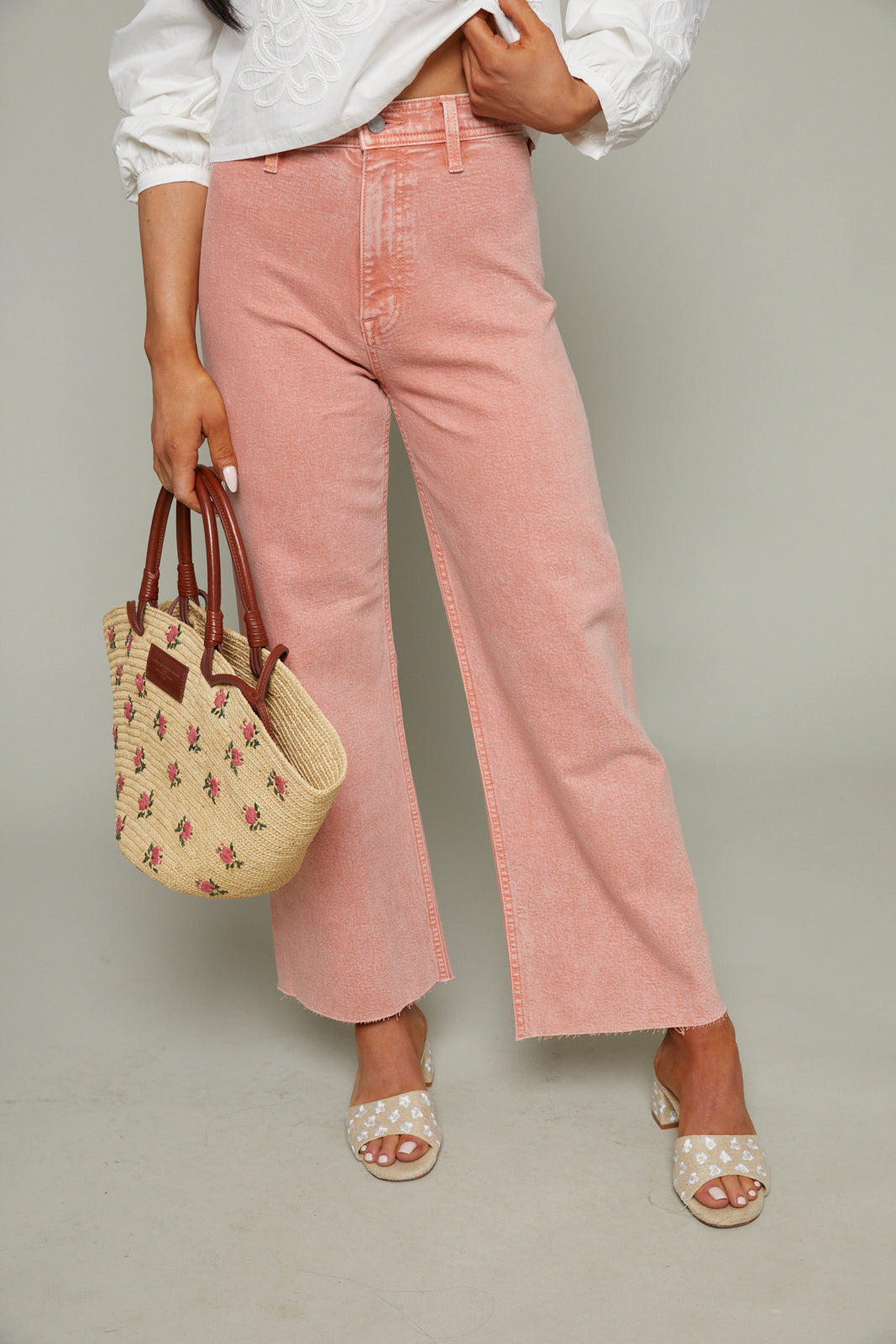 Lana Cropped Wide Leg Jeans - Coral Rose