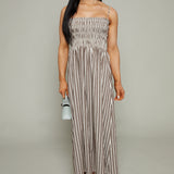 Skylar Smocked Bodice Midi Dress - Java Stripe