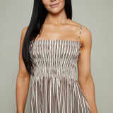 Skylar Smocked Bodice Midi Dress - Java Stripe