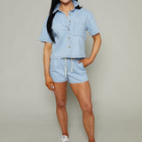 Dottie Denim Button Up Top - Coastal Water