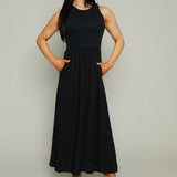 Claire Mixed Media Midi Dress - Black