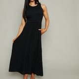 Claire Mixed Media Midi Dress - Black
